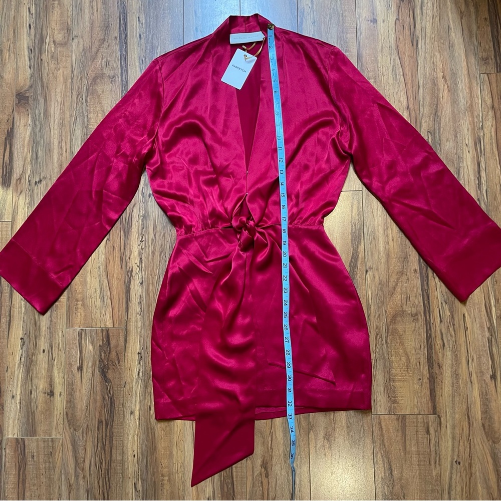Michelle Mason 100% Silk Kimono Tie Mini Dress in Ruby Red Size 0 - Picture 4 of 16